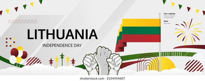 Happy Lithuania Independence Day concept vector background illustration. National Independence Day creative banner concept in flag colors.