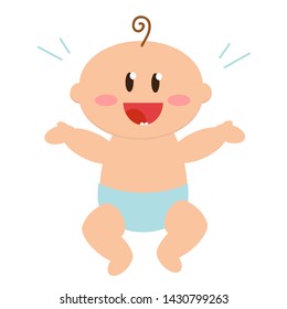 Happy little baby on a white background. First teeth Vector illustration. 