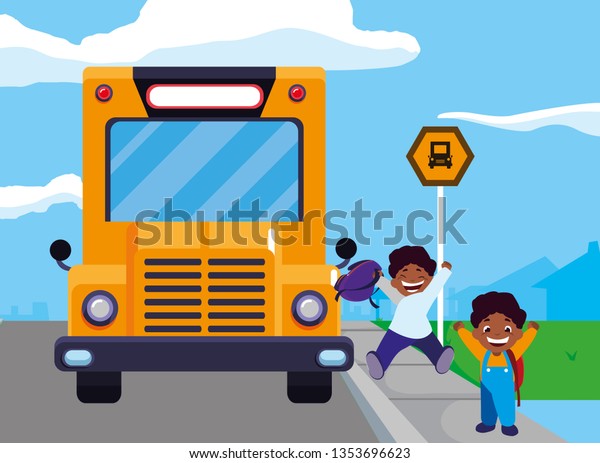 happy little\
black schoolboys in the bus\
stop