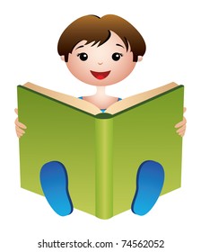 Happy little boy with big book