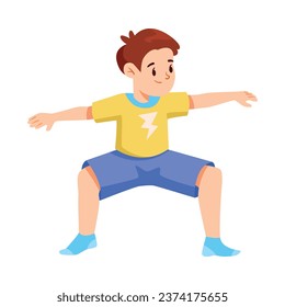 Happy Little Boy Doing Sport Activity Stretch Body Vector Illustration