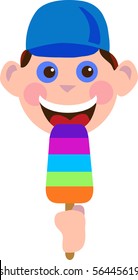 happy little boy eating an ice-cream, vector illustration