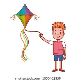 happy little boy flying kite character