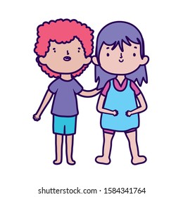 happy little boy and girl cartoon character vector illustration