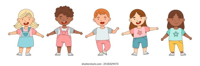 Happy Little Boy and Girl Standing with Open Arms for Hug Vector Illustration Set