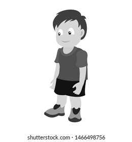 Happy little boy. Greyscale vector illustration of flat design.