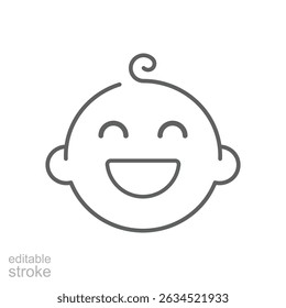 Happy little boy head icon. Simple outline style. Line symbol isolated. Face of baby boy. Editable stroke