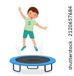 happy little boy jumping on a trampoline having fun playing outdoor sport activity