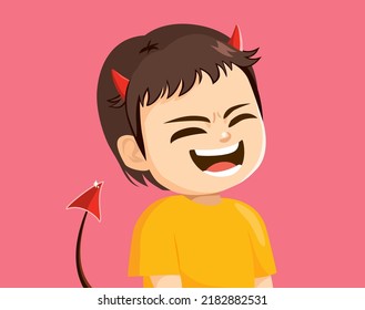 Happy little boy laughing and smiling evil concept