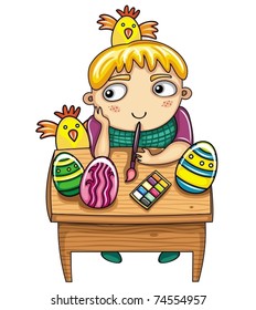 Happy little boy painting the easter eggs. Easter kids series 5