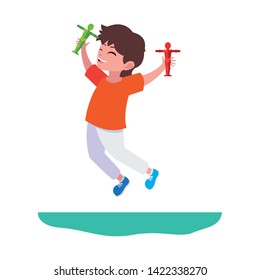 happy little boy playing character