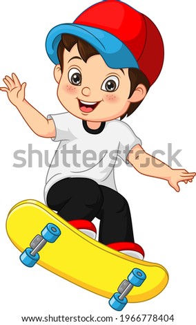 Happy little boy playing skateboard