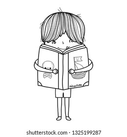 happy little boy reading book