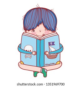 happy little boy reading book