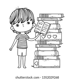 happy little boy reading books