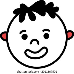 Happy little boy with red ears, illustration, vector on a white background.
