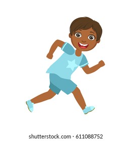 Happy Little Boy Running Smiling Colorful Stock Vector (Royalty Free ...