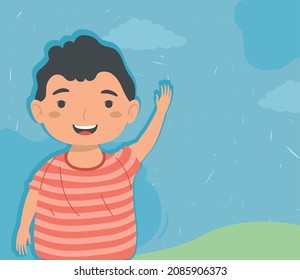 happy little boy saludating character