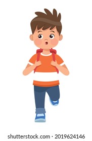 happy little boy with schoolbag