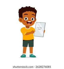 Happy Little Boy Showing Digital Tablet with Blank Screen and Pointing with Finger - Powered by Shutterstock - Get 15% off with code: PIKWIZARD15