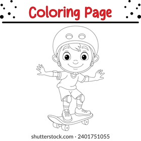 happy little boy skateboarding coloring page