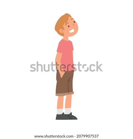 Similar – Image, Stock Photo Kid standing and looking at camera against green flowering potted plants in greenhouse
