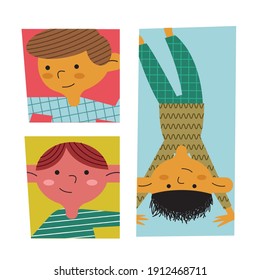 happy little boys children avatars characters vector illustration design