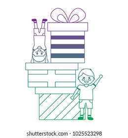 happy little boys with differents gift boxes celebration