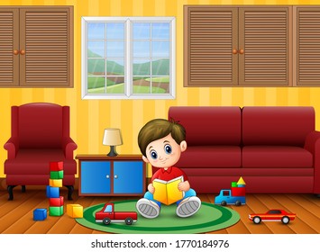 Happy little boys learn and play in a room