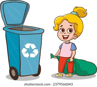 Happy little children doing housework cleaning