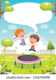 Happy Little Children Playing Trampoline