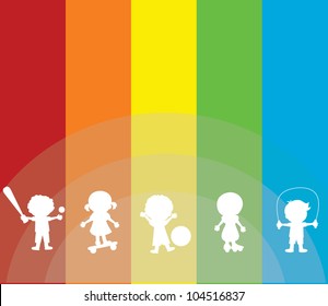 happy little children  silhouettes with rainbow background