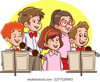 happy little children singing in choir cartoon vector