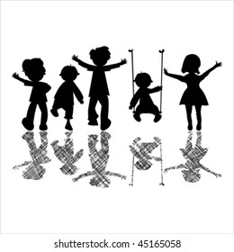 happy little children with striped shadows