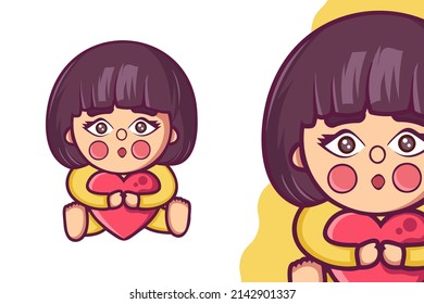 Happy Little Cute Baby Girl Cartoon Character