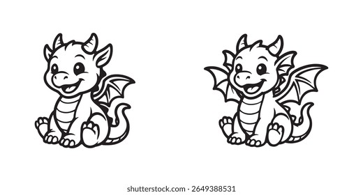 Happy little dragon illustration for coloring books fantasy games and decor