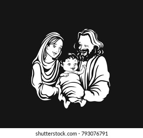 A happy little family of a father and mother with little son, Hand Drawn Sketch Vector illustration.