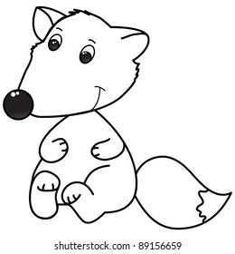 happy little fox cartoon, line art, coloring