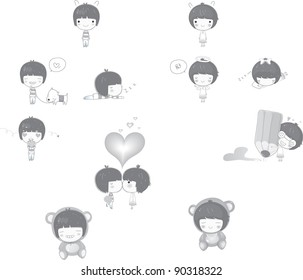 Happy Little Friends - with cute black and white characters