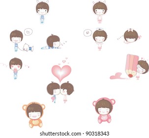 Happy Little Friends - with cute pink and blue characters