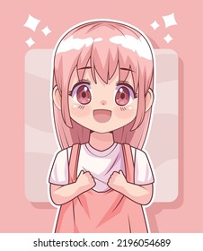happy little girl anime style character