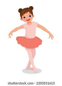 happy little girl  ballerina practicing ballet dancing style in the room