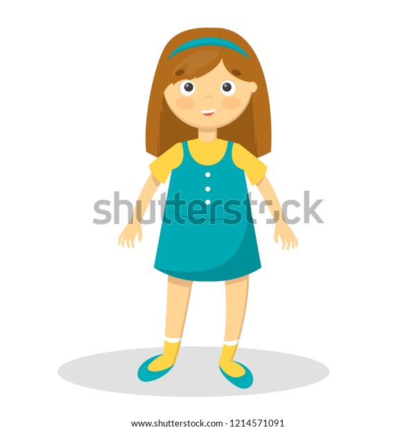 Happy Little Girl Blue Dress Cute Stock Vector (Royalty Free ...