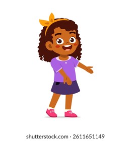Happy Little Girl with Curly Hair Smiling and Presenting Something Isolated on White Background Illustration