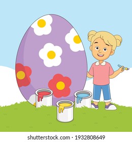 Happy Little girl Decorating Easter Eggs