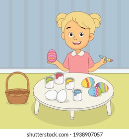 Happy Little girl Decorating Easter Eggs