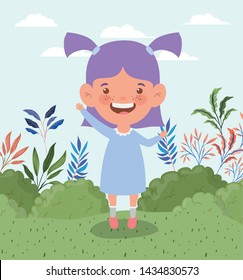 happy little girl in the field landscape
