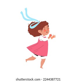 Happy Little Girl Having Fun Playing and Enjoying Summer Vector Illustration