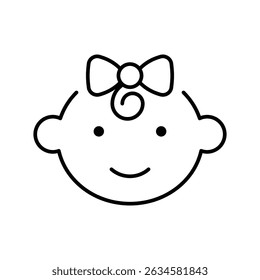 Happy little girl head icon. Simple outline style. Line symbol isolated. Face of baby girl.