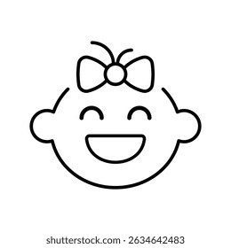 Happy little girl head icon. Simple outline style. Line symbol isolated. Face of baby girl.